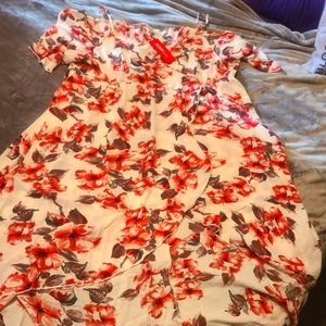 Spaghetti strap with off the shoulder sleeves, white dress with floral print
